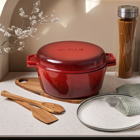 Aryıldız Duo Cast İron Tencere Kırmızı 20 cm