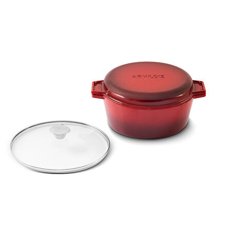 Aryıldız Duo Cast İron Tencere Kırmızı 20 cm