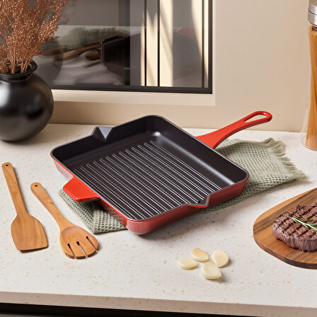 Aryıldız Duo Cast Grill Tava Kırmızı 26x32 cm
