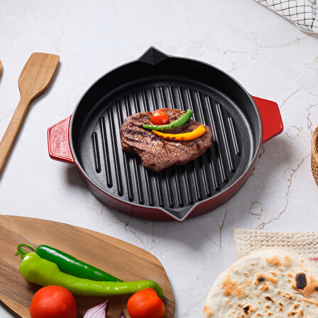 Aryıldız Duo Cast Bombe Grill Tava Kırmızı 30 cm