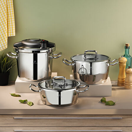 Aryıldız Touch & Cook Kanka Düdüklü Tencere Seti 3+4,5+6 Litre