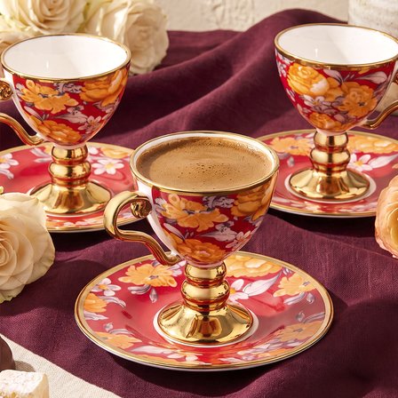 Aryıldız Laura 12 Parça 6 Kişilik Kahve Fincan Takımı Kırmızı 90 ml
