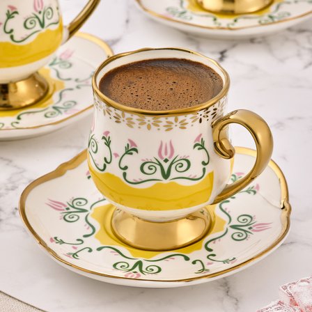 Aryıldız Eros 6 Kişilik 12 Parça Kahve Fincan Takımı Sarı 90 ml