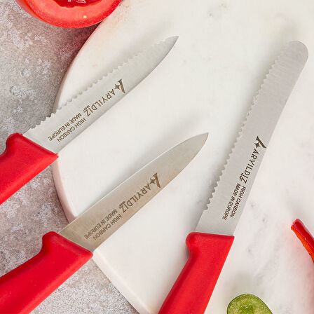 Aryıldız Solo 3 Parça Bıçak Seti kırmızı