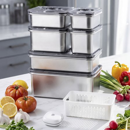 Aryıldız Vacuum & Fresh Çelik 14 Parça Saklama Kabı Seti