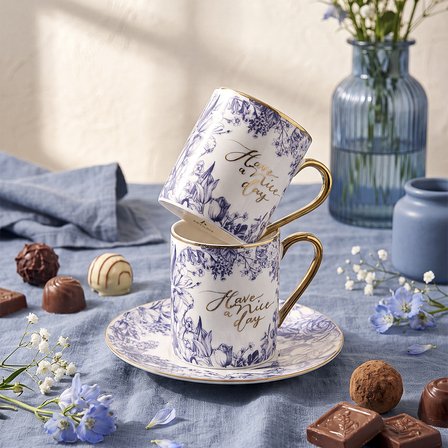 Aryıldız Lavanya Blue 4 Parça 2 Kişilik Kahve Fincan Takımı 90 ml