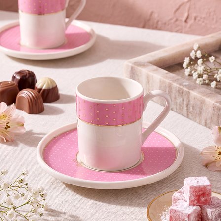 Aryıldız Nila 4 Parça 2 Kişilik Kahve Fincan Takımı Pembe 90 ml