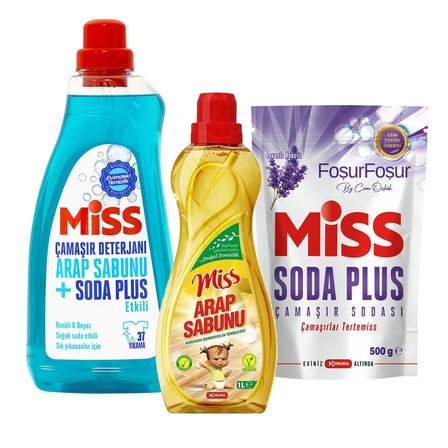 Miss Sıvı Çamaşır Deterjanı - Soda Plus - Arap Sabunu 3 lü Temizlik Seti