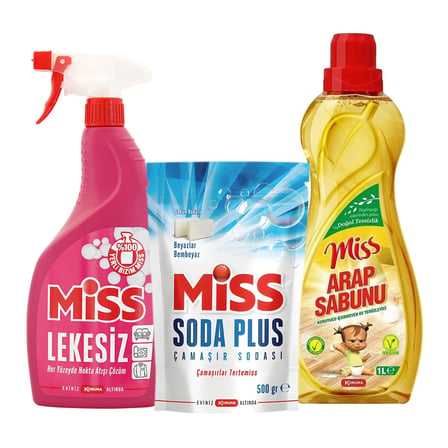 Miss Lekesiz Sprey + Soda Plus Beyaz Sabun 500 gr + Arap Sabunu 1 lt 3 lü Set