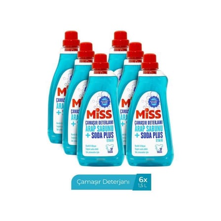 Miss Sıvı Çamaşır Deterjanı 1500 ml x6 Arap Sabunu ve Soda Etkili Sabun Kokulu