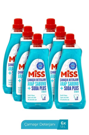 Miss Sıvı Çamaşır Deterjanı Arap Sabunu + Soda Etkili 1.5 lt 6'lı