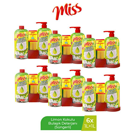 MİSS BULAŞIK DETERJANI LİMON 1 L+ 1 L x 6 SÜNGERLİ SET