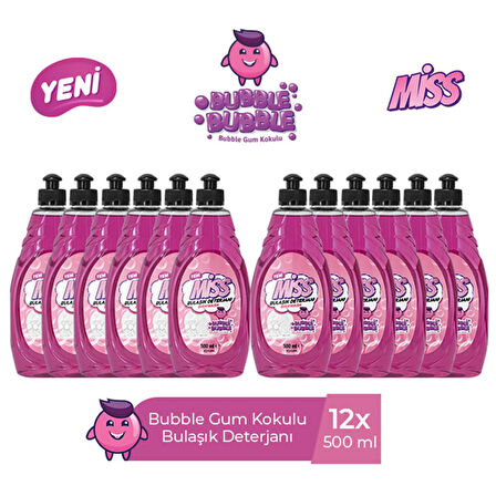 MİSS BULAŞIK DETERJANI BUBBLE GUM 500 ML x 12 ADET