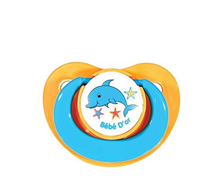 Bebedor 6+ Ay Desenli Silikon Damaklı Uçlu Emzik - Turuncu turkuaz sap turkuaz balina