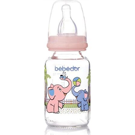 Bebedor 30302 Desenli Cam Biberon 125 ml Pembe Fil Desenli