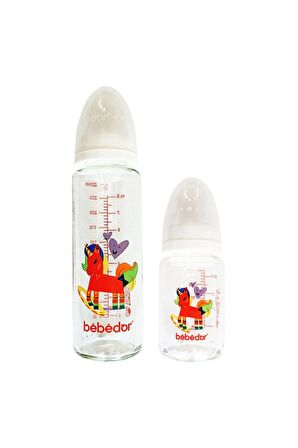 Cam Biberon - 125+250ml - Silikon Emzikli - Kırmızı