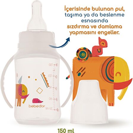 Bebedor Silikon Emzikli Desenli Kulplu Biberon 150 ML