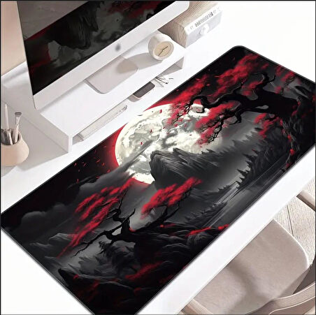70X30 CM KARANLIK KIRMIZI AY TEMALI KAYDIRMAZ TABAN SPEED YÜZEY OYUNCU MOUSE PAD GAMİNG