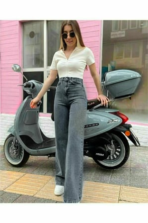 Çnr Kadın Füme Likralı Salaş Yüksek Bel Kot Jean Pantolon New Sezon-2