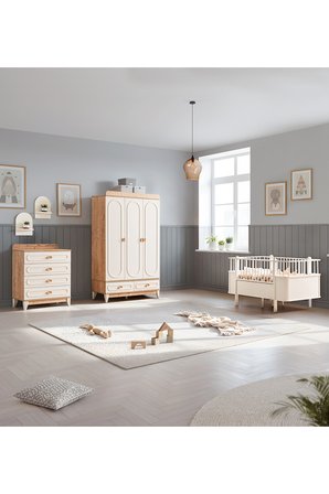 Soft Meşe Çocuk Odası Takımı, Soft Meşe 3 Kapaklı Dolap, Şifonyer, Dünya Büyüyen Beşik