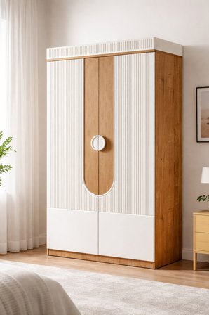 Gardırop, Vira 2 Kapaklı Dolap - Ceviz - Krem