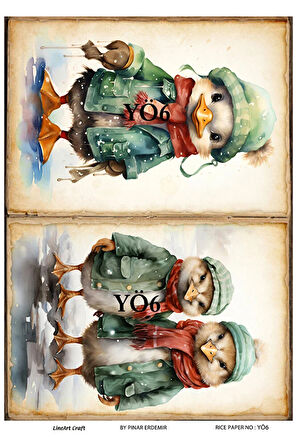 Ördek Serisi YÖ6 Yeşil, Ördek, Hayvan, Duck Desenli Pirinç Dekopaj 30x42