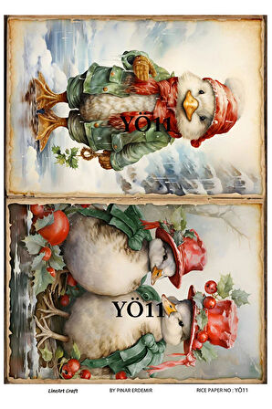 Ördek Serisi YÖ11 Yeşil, Ördek, Hayvan, Duck Desenli Pirinç Dekopaj 30x42