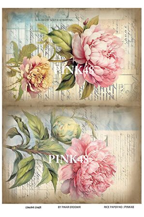 Pink Serisi PINK48 Pembe, Çiçek Desenli Pirinç Dekopaj 30x42