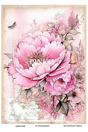 Pink Serisi PINK53 Pembe, Çiçek Desenli Pirinç Dekopaj 30x42