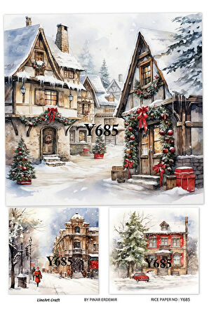 Y685 Yeniyıl, Kar, Ev Desenli Pirinç Dekopaj 30x42