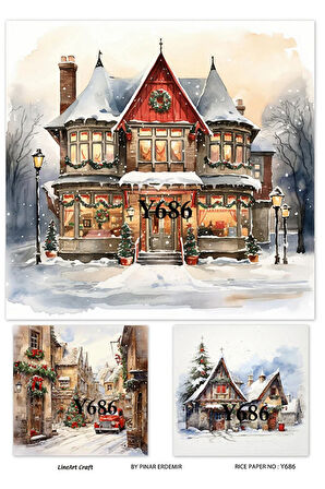 Y686 Yeniyıl, Kar, Ev Desenli Pirinç Dekopaj 30x42