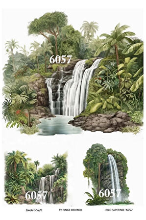 6057 Şelale, Manzara, Doğa Desenli Pirinç Dekopaj 30x42