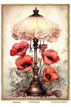 Gelincik Serisi GLNCK13 Gelincik, Çiçek, Kırmızı Desen Pirinç Dekopaj 30x42