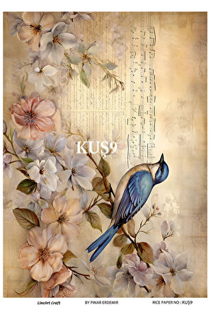 Kuş Serisi KUS9 Dal Üzerinde Kuş Desen Pirinç Dekopaj 30x42
