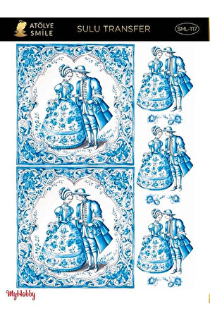 Atölye Smile SML 117 Mavi Beyaz Desenli Sulu Transfer 25x35