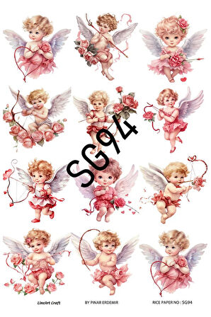 Sevgililer Günü Serisi SG94 Çoklu Melekler Pirinç Dekopaj 30x42