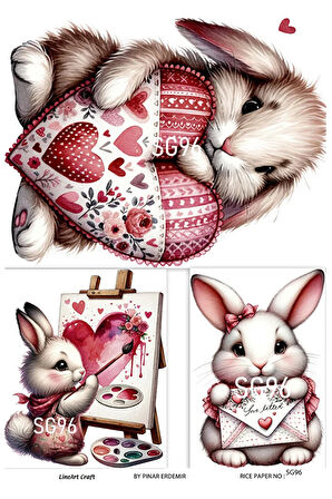 Sevgililer Günü Serisi SG96 Tavşan, Çiçekler, Paskalya Pirinç Dekopaj 30x42