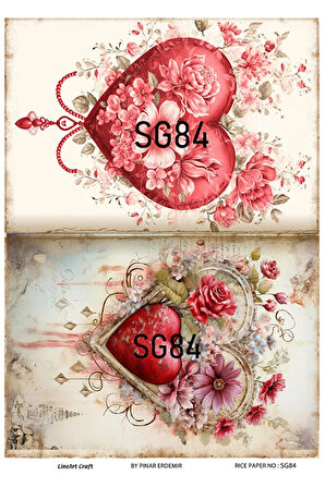 Sevgililer Günü Serisi SG84 Çiçekler, Kalp, Tavşanlar Pirinç Dekopaj 30x42