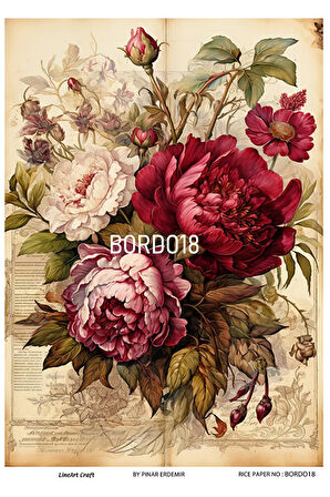 Bordo Serisi BORDO18 Çiçekler Pirinç Dekopaj 30x42
