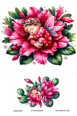 Uyuyan Melek Serisi UM1 Bebekler, Çiçekler Pirinç Dekopaj 30x42