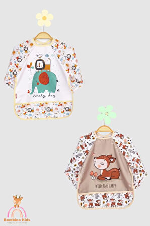 Uzun Kollu Sıvı Geçirmez Mama Önlüğü 2'li Set (6-24 Ay)