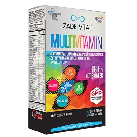 Zade Vital Multivitamin 30 Bitkisel Kapsül