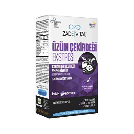 Zade Vital Üzüm Çekirdeği Ekstresi 30 Bitkisel Sert Kapsül