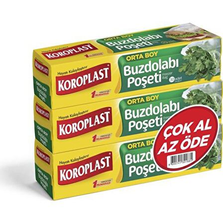 KOROPLAST 3 LÜ ÇOK AL AZ ÖDE BUZDOLABI POŞETİ ORTA 30 LU 24*38  