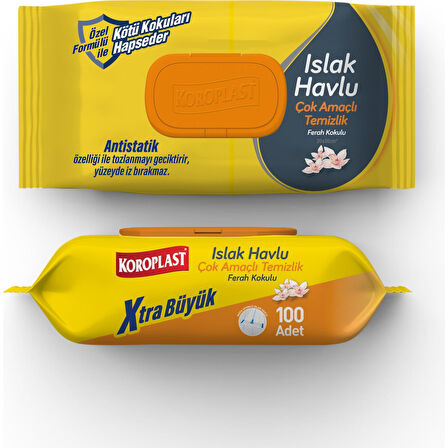 Koroplast Çok Amaçlı Islak Havlu Ferah Koku 100lü Kapaklı 12 Paket 1Koli