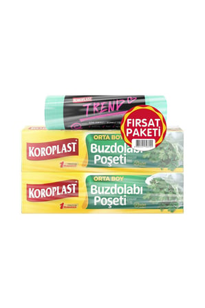 Koroplast Fırsat Paketi Orta Boy Buzdolabı + Trend Büzgülü Çöp Poşeti 3 Lü Set