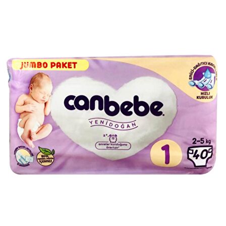 Canbebe Bebek Bezi 1 Beden Yenidoğan 2-5 Kg Jumbo Paket 40 Lı