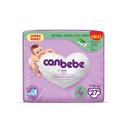 Canbebe Maxi 4 Beden Jumbo Paket Bebek Bezi 27'li