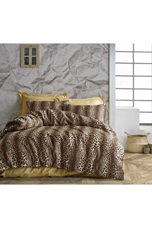 Çift Kişilik Ranforce (kumaş) Nevresim Çarşaf Takımı Leopar Desen