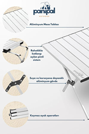 Alüminyum, Katlanabilir Kamp ve Piknik Masası, Omuz Askılı Taşıma Çantasıyla L